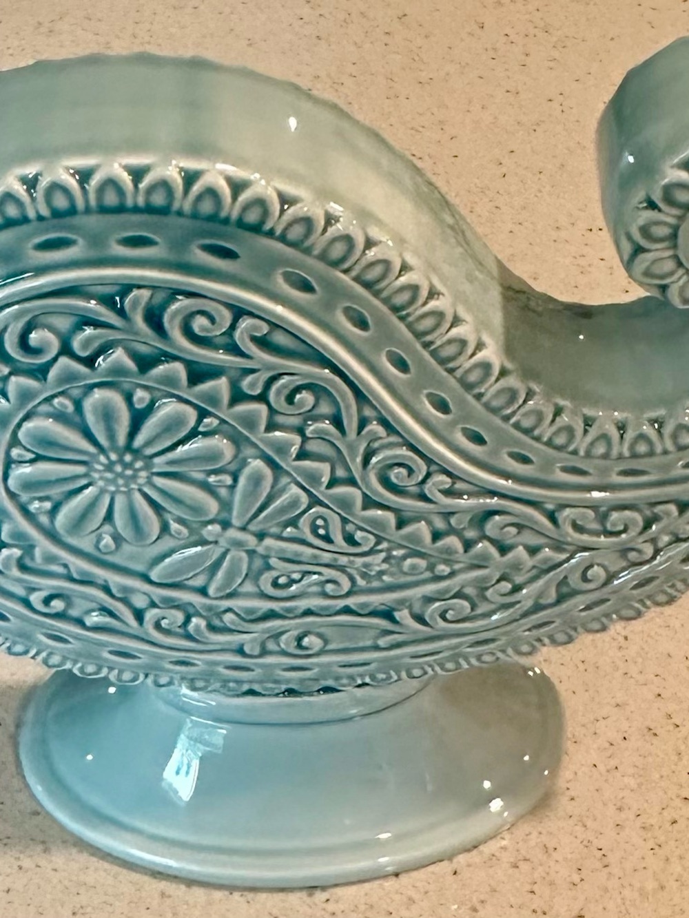 Ceramic Decorative paisley pedestal sculpture in Seafoam Green